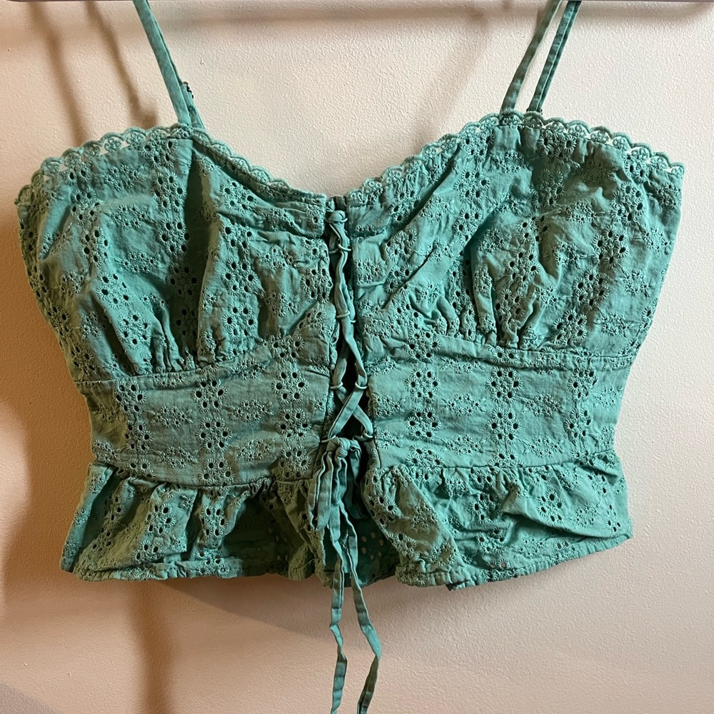 Aqua tie crop top.